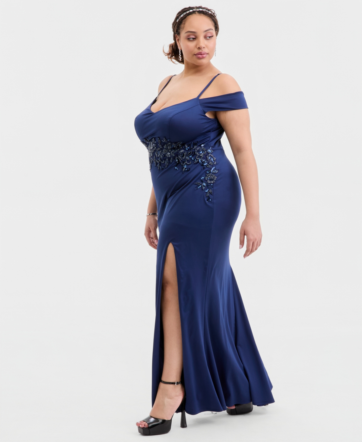 City Studios Trendy Plus Off-The-Shoulder Embellished Gown