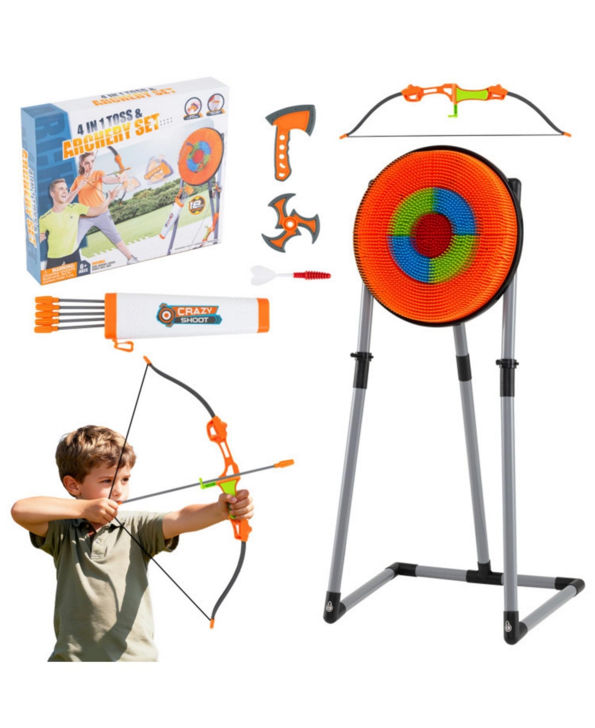 Sugift 4 in 1 Throwing Target Set Kids Throwing Game with Bristle Target and 3 Throwing axes