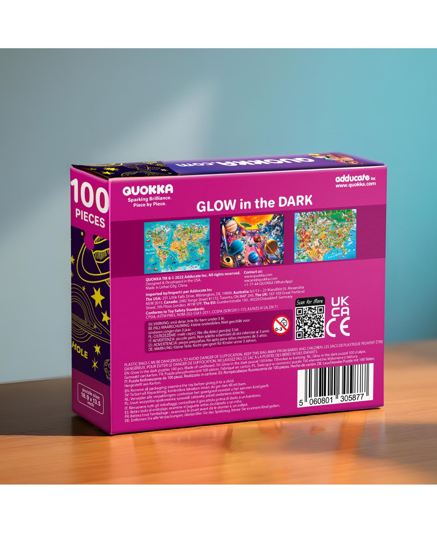 Детские игрушки Quokka USA Map, World Map & Solar System Glow-in-the-Dark 100-Piece Puzzle Set, Ages 4-8, цвет: Open Miscellaneous — фото 8
