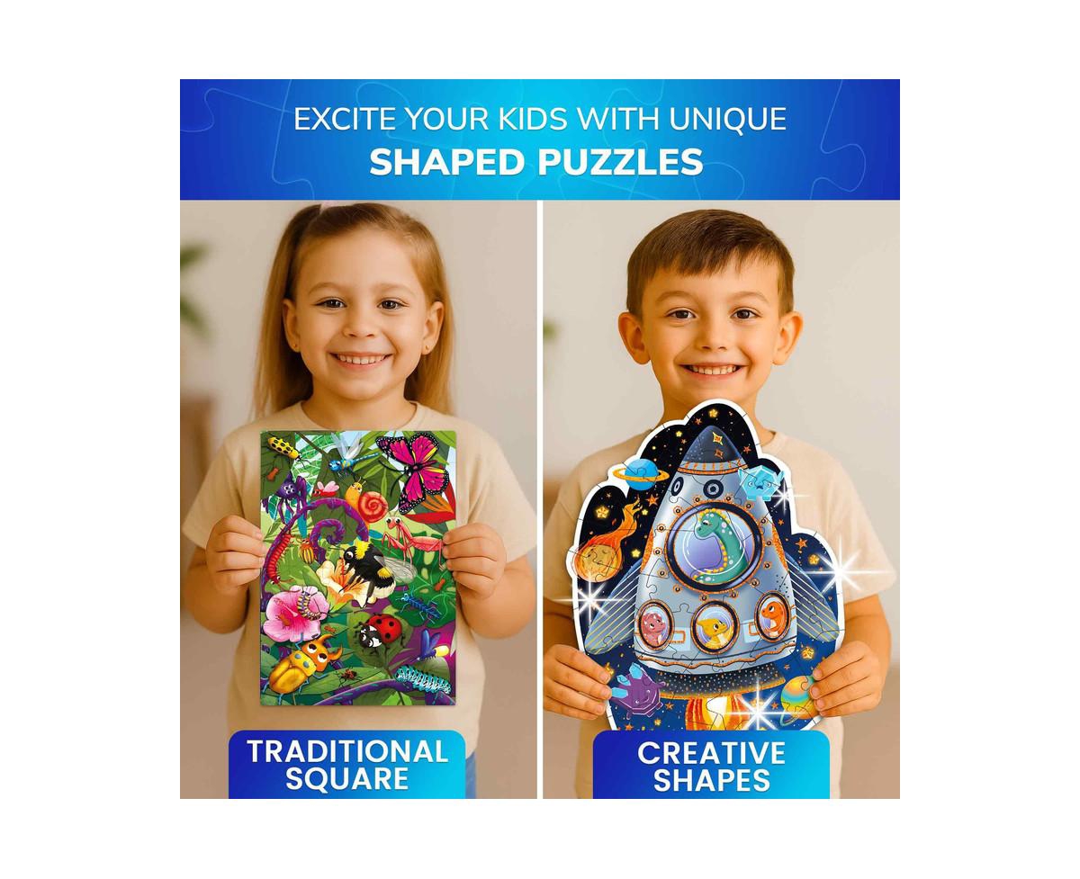 Quokka Shimmer Puzzles for Kids – 4-Pack Dragon, Rocket, Firetruck & Dinosaur Children's Game