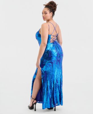 Trendy Plus Size Sequined Lace-Up-Back Gown