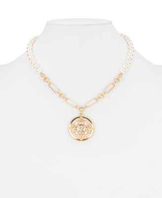 Byzantine Collection Faux Cultivated Pearl and Chain Pendant Necklace