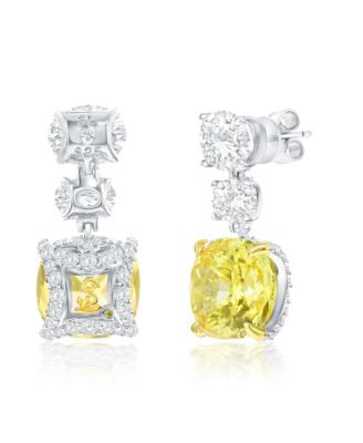 Suzy Levian Gala Collection Sterling Silver Firework-Cut Cubic Zirconia 3-Stone Drop Earrings