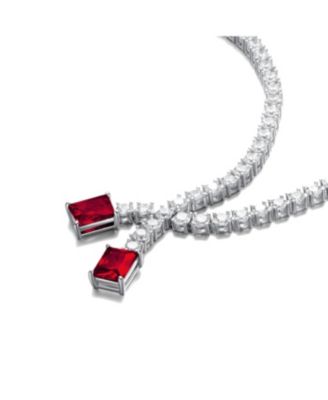 Sterling Silver White Gold Plated with Two-Stone Tennis Chain Collar Necklace