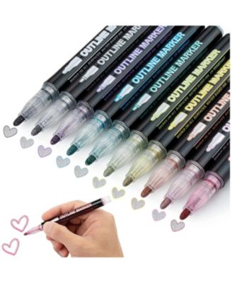 Double Line Outline Markers, 10 Colors, Shimmer Markers,