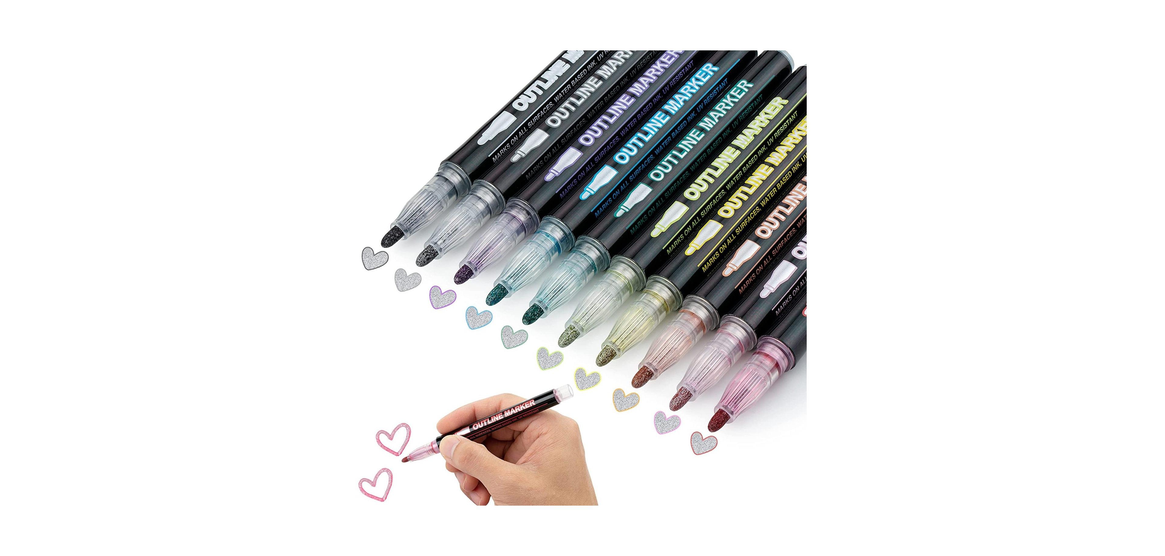 Mr. Pen Double Line Outline Markers, 10 Colors, Shimmer Markers,