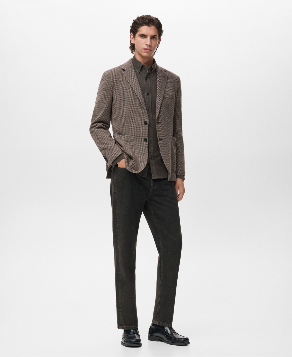 Mango Men's Slim-Fit Micro-Houndstooth Jacket