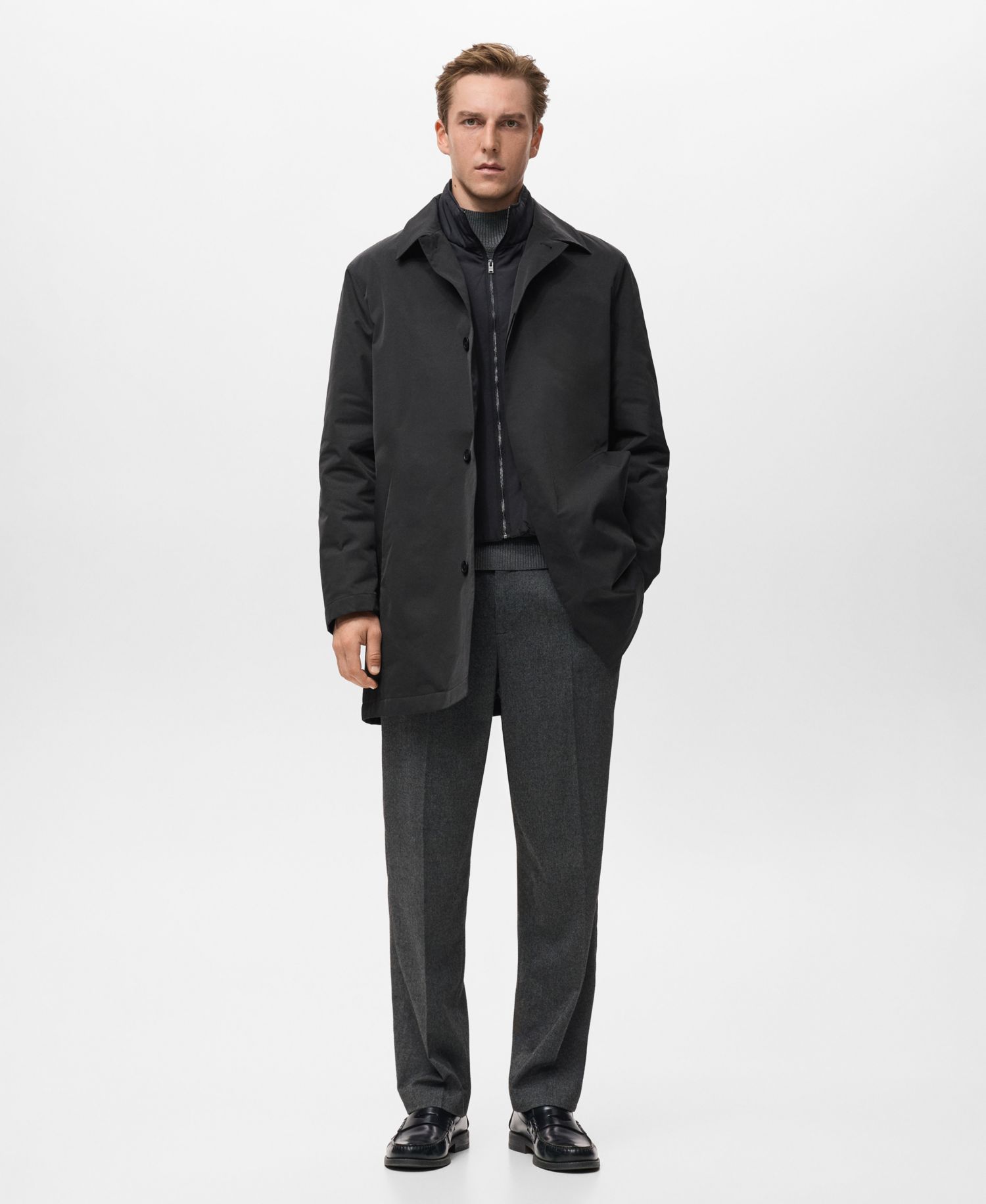 Men's Quilted Water-Repellent Trench Coat
