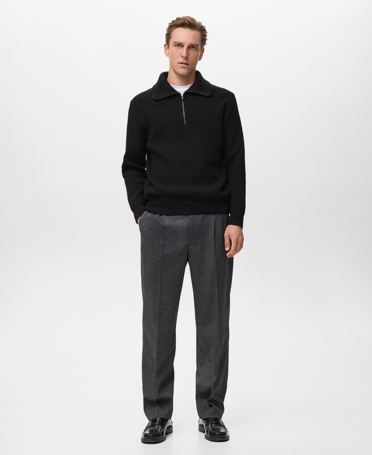 Mango Men's Zip Collar Knitted Sweater