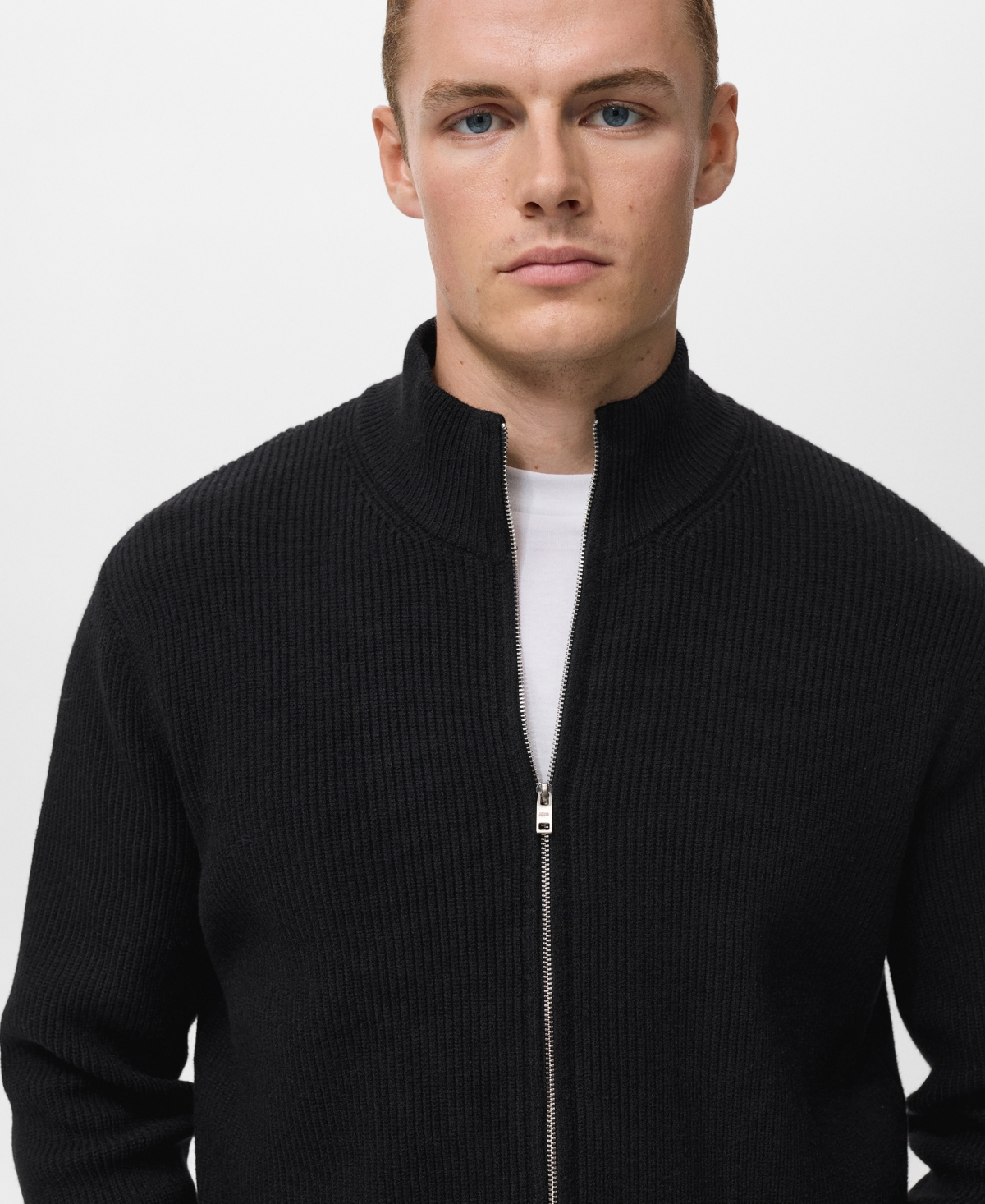 Mango Men's Ribbed-Knit Zipper Cardigan
