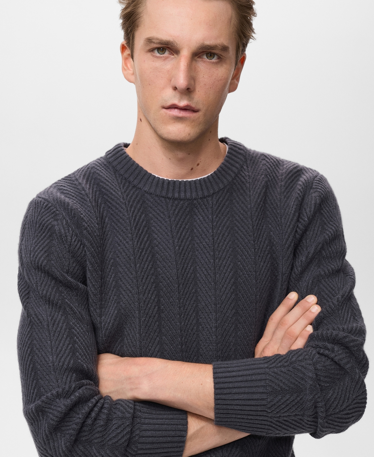 Mango Men's Herringbone Structured Sweater