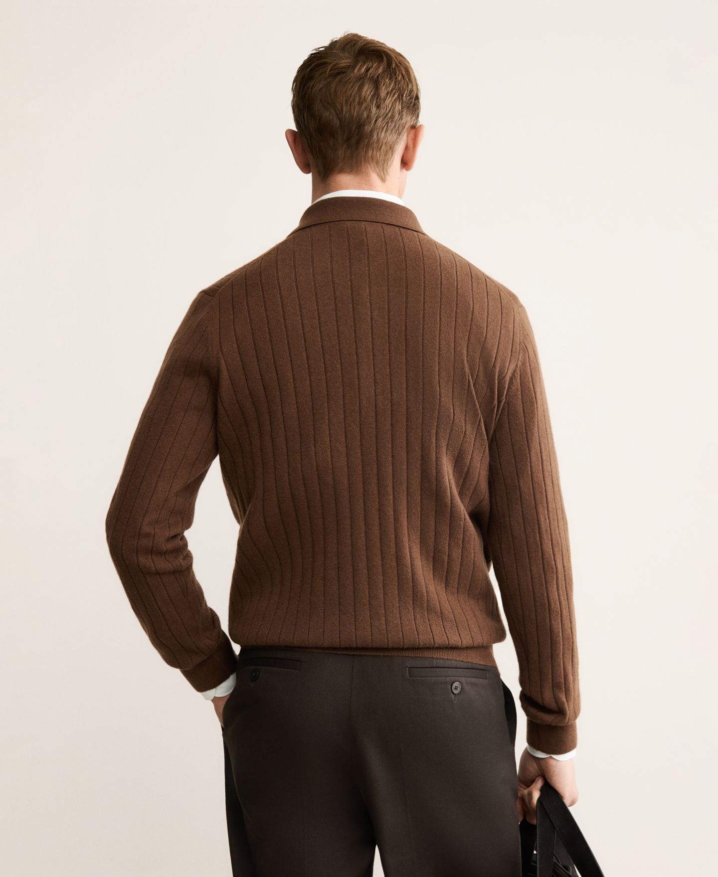 Мужской свитер MANGO Cashmere Polo Sweater, цвет: Коричневый — фото 3