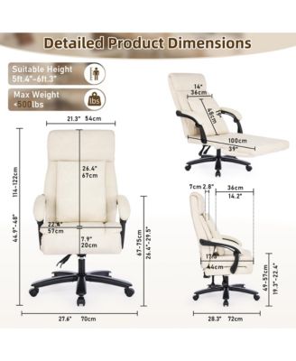 Reclining Office Chair with Adjustable Backrest and Footrest, PU Leather Swivel Desk Chair with Lumbar Support, Adjustable Seats with Wheels