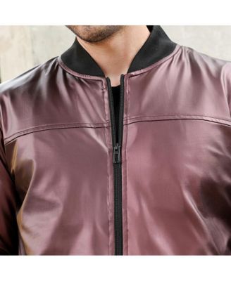 Men's Men's Chocolate Brown Patent-Panel Bomber Jacket