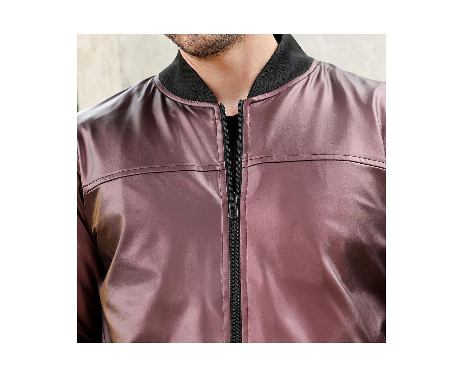 Men's Men's Chocolate Brown Patent-Panel Bomber Jacket