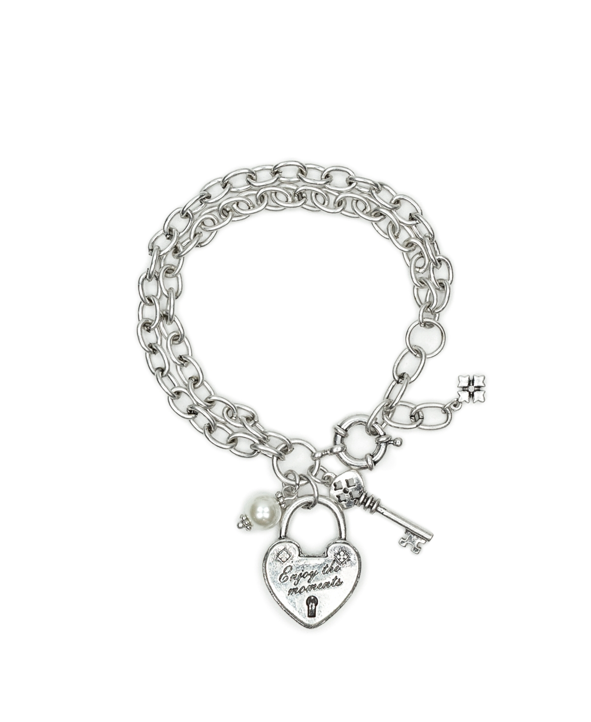 Patricia Nash Lock And Key Double Chain Bracelet In Metallic