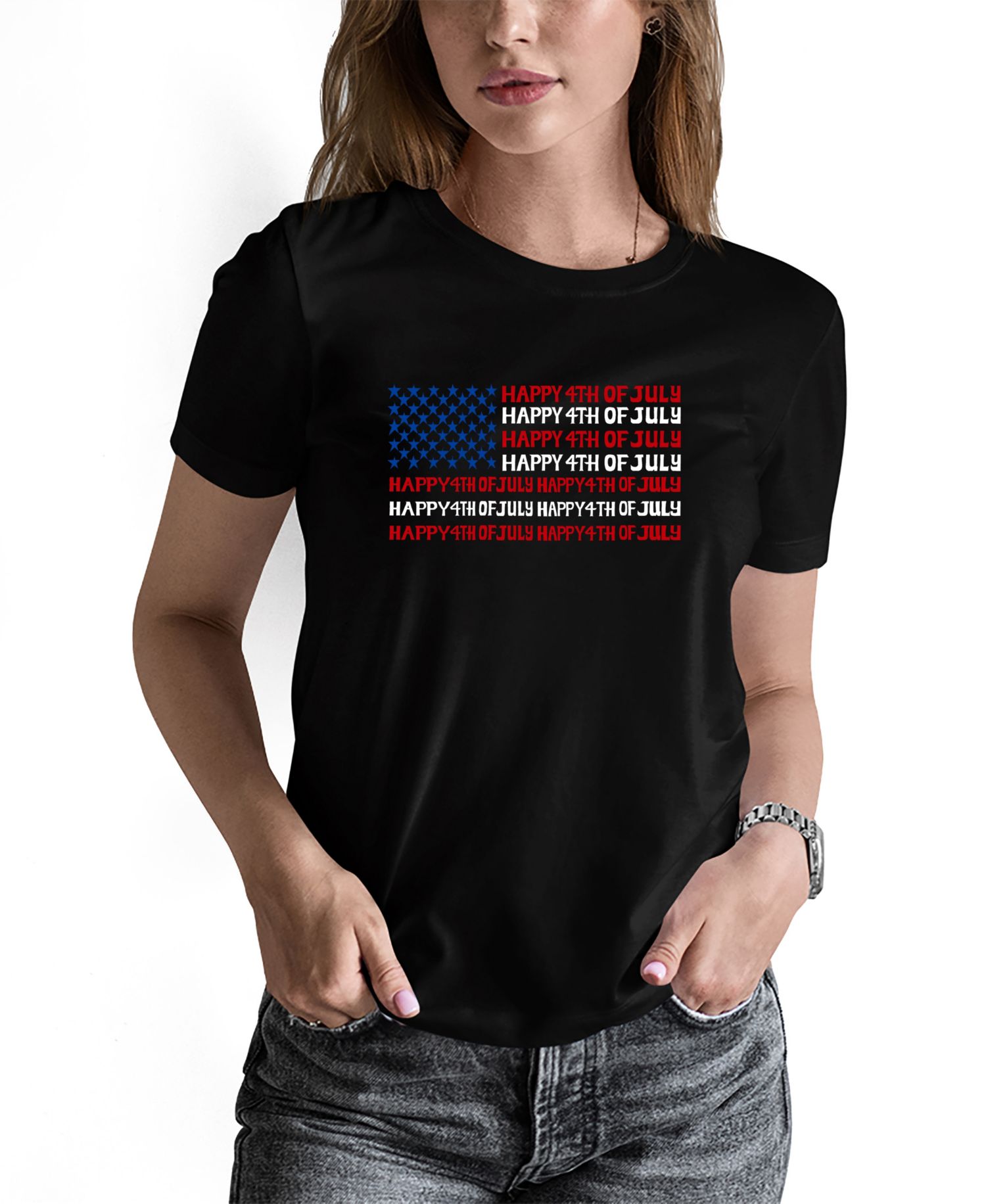 Women's Happy 4th of July Word Art Long-Sleeve T-Shirt