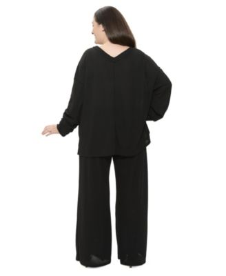 Plus Size V-Neck Long Sleeve Soft Waffle Knit Top and Pant Set