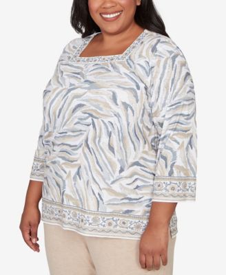 Plus Size Comfort & Joy Square Neck Animal Print Border Top