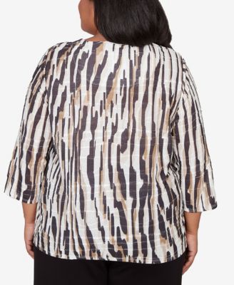 Plus Size Seville Animal Print Pleated Top with Necklace
