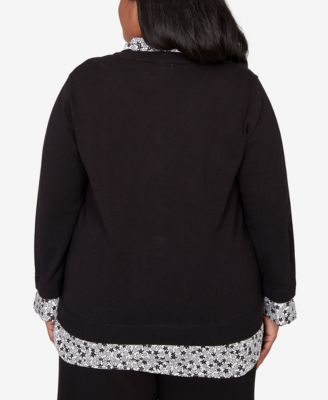 Plus Size Seville Print Woven Two in One Sweater with Necklace