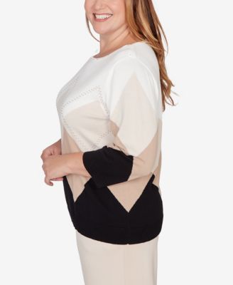 Plus Size Seville Argyle Ribbed Jewel Neck Sweater