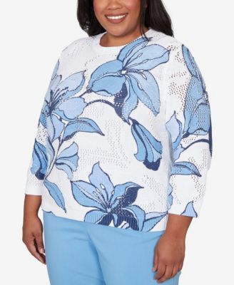 Plus Size St. Augustine Abstract Floral Print Ribbed Sweater