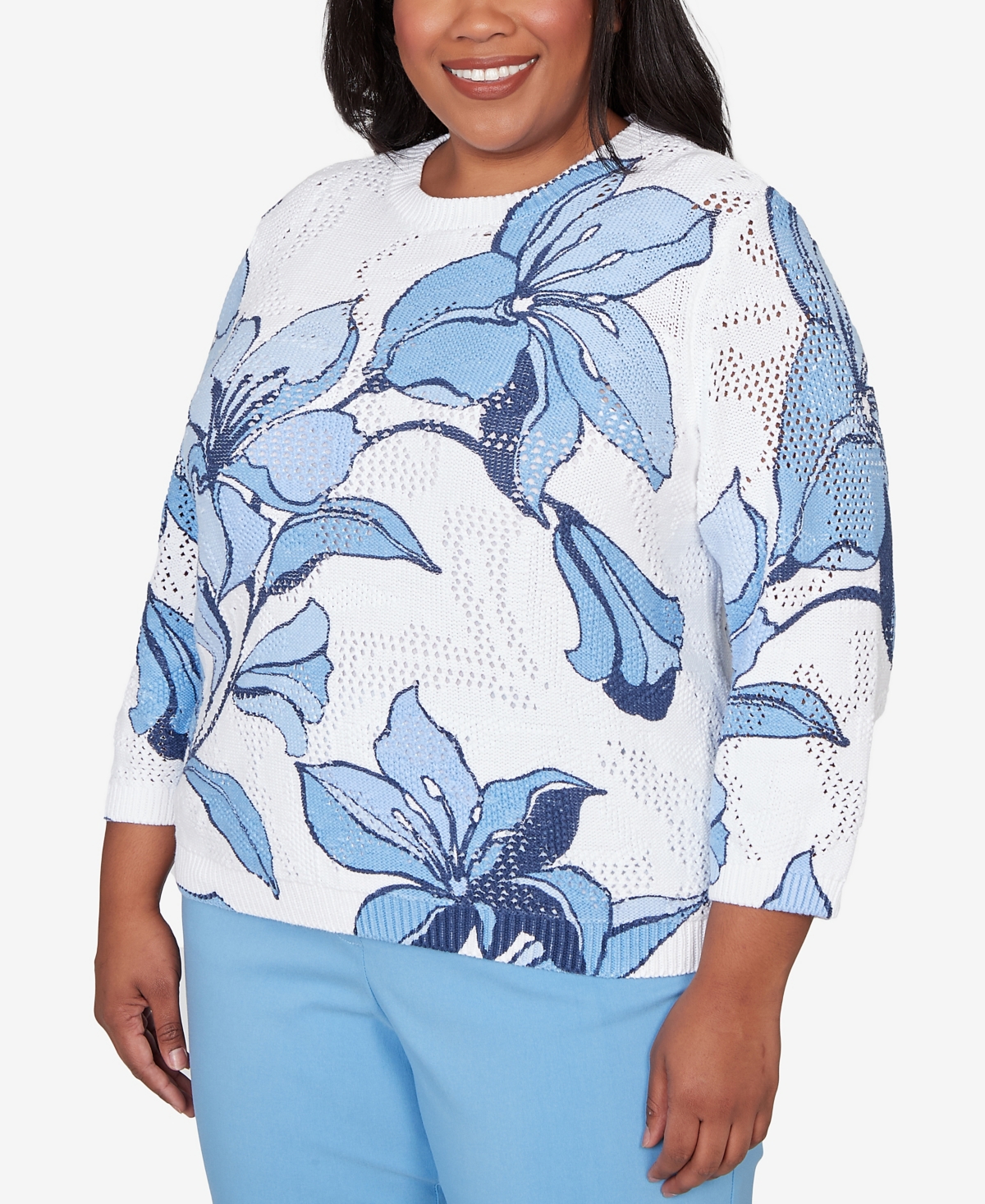 Alfred Dunner Plus Size St. Augustine Abstract Floral Print Ribbed Sweater In Multi