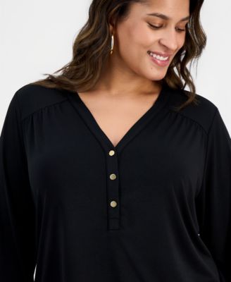 Plus Size V-Neck Long-Sleeve Top