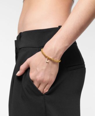 Gold Stretch Bead Imitation Pearl Letter Bracelet