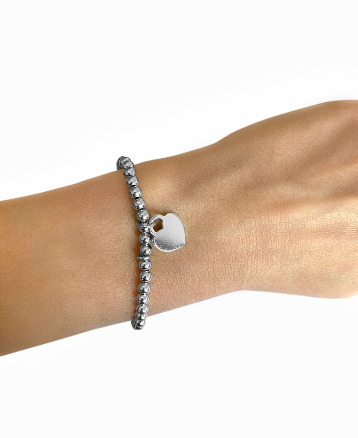 Adornia Heart Charm Beaded Stretch Bracelet