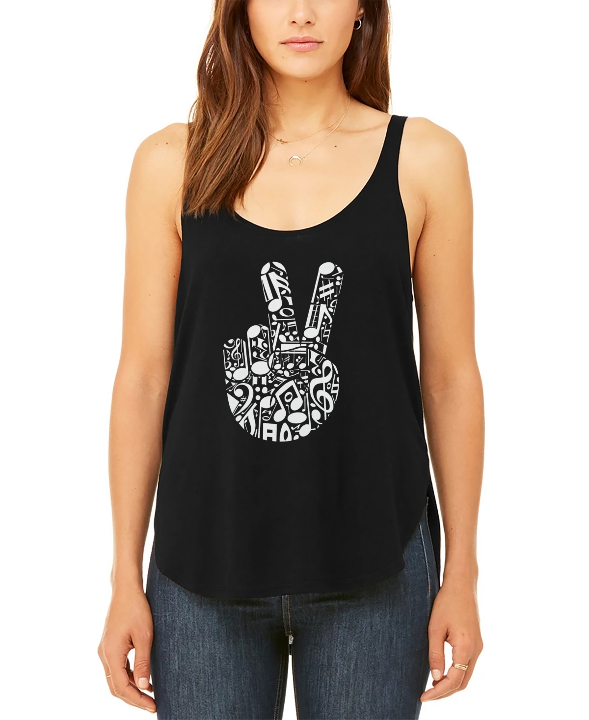 La Pop Art Women's Peace Finger Notes Premium Word Flowy Tank Top