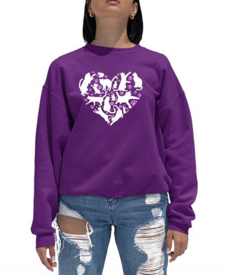 Women's Cat Heart Word Art Crew Neck Sweatshirt