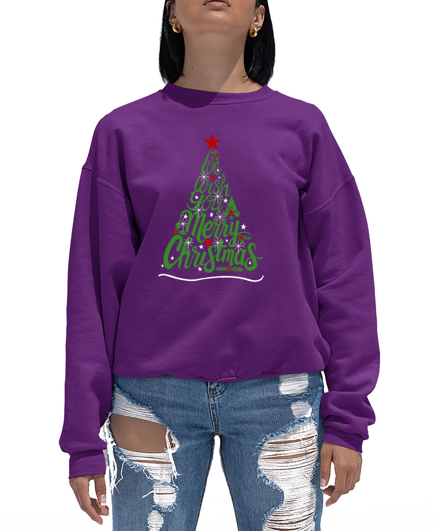 Women's We Wish You A Merry Christmas Word Art Crew Neck Sweatshirt