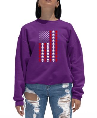 Women's Skull Flag Word Art Crew Neck Sweatshirt