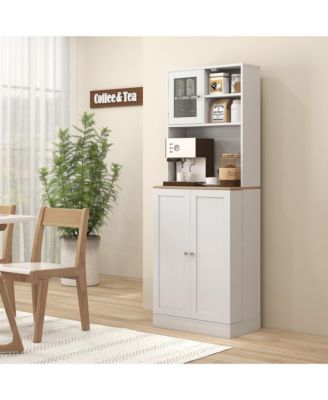 66.5" Kitchen Pantry Storage Cabinet with Microwave Sd,