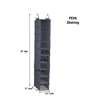 Hanging Narrow Cotton Blend and Plastic Closet Organizer with 10 Storage Shelves, Denim