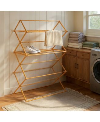 Bamboo Oversized Clothes Drying Folding Rack