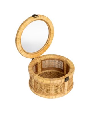 Rattan and Bamboo Nestable Round Storage with Glass Lids, Set of 2