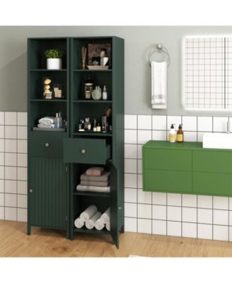 Tall Narrow Bathroom Cabinet with Decorative Door Design