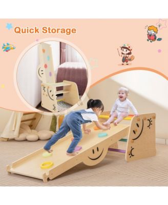 Wooden Climbing Toy Triangle Climber Set with Seesaw-Multicolor