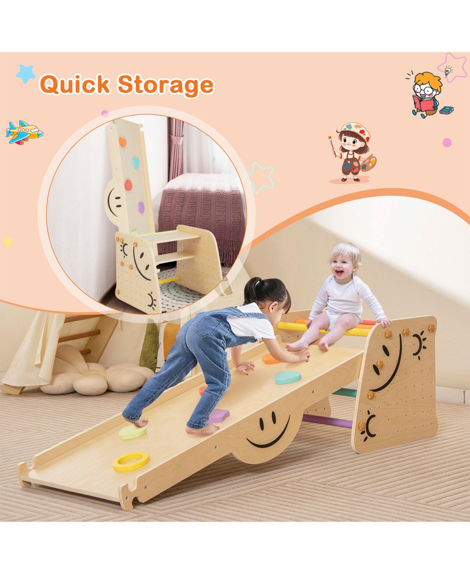 6-in-1 Design Triangular Climbing Set, 2-Piece Set