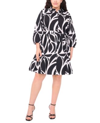 Plus Size 3/4-Sleeve Printed Fit & Flare Shirt Dress