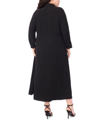 Plus Size Button Front Collar Midi Shirt Dress