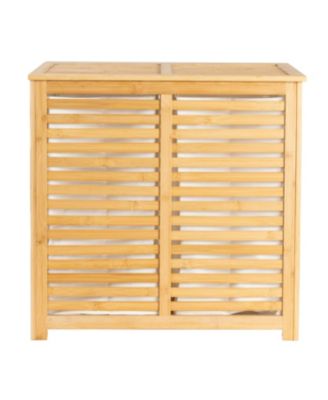 Bamboo and Cotton Double Laundry Sorter with Lid and Removable Cotton Bags