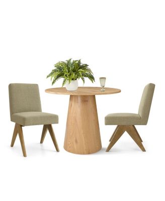 3-Piece Round Dining Table Set for 2, Small Kitchen Table with Rubberwood Legs and Upholstered Chairs for Apartment or Nook