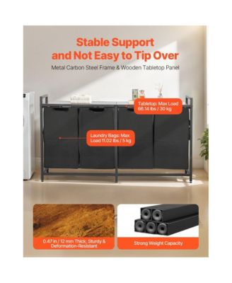 Laundry Sorter Cart with 4 Bags, Metal Frame, and Wood Top