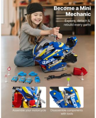 Motorcycle Engine Toy, 25 PCS Mechanic Toy with Lights & Sounds, Removable Parts, Simulated Riding, Workshop Toy