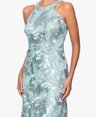 Petite Sleeveless Floral Sequin Sheath Gown  