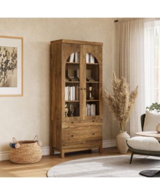 Wooden Pantry Cabinet, with Two Drawers for Kitchen, LED Light Strip